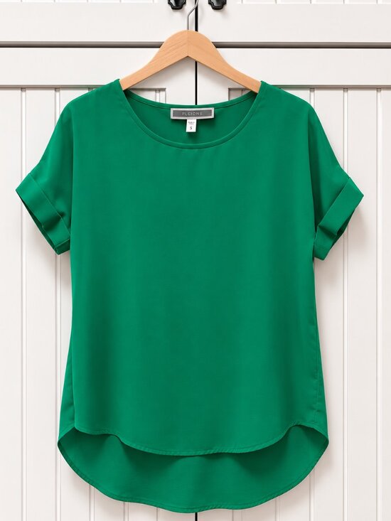 Pleione Tops - PLEIONE Kelly Green High-Low Blouse Size Small Roll Sleeve Lightweight Top